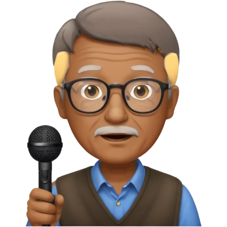 singer, Old man, brown short hair, holding mic, glasses emoji