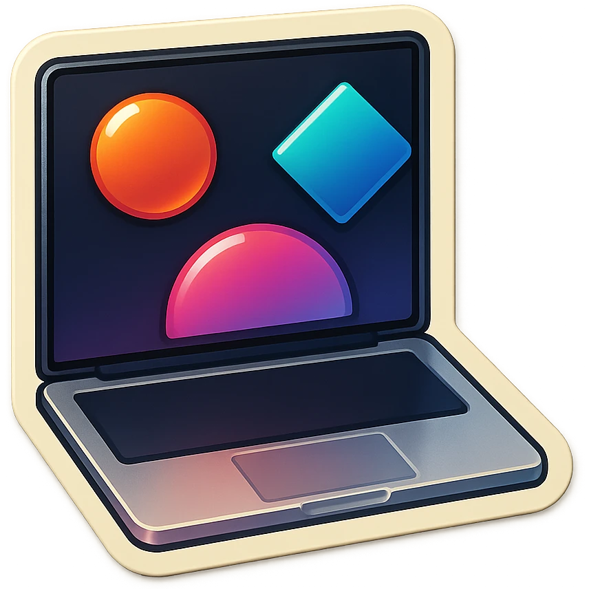 A minimalist laptop with abstract shapes, modern and sleek design. emoji