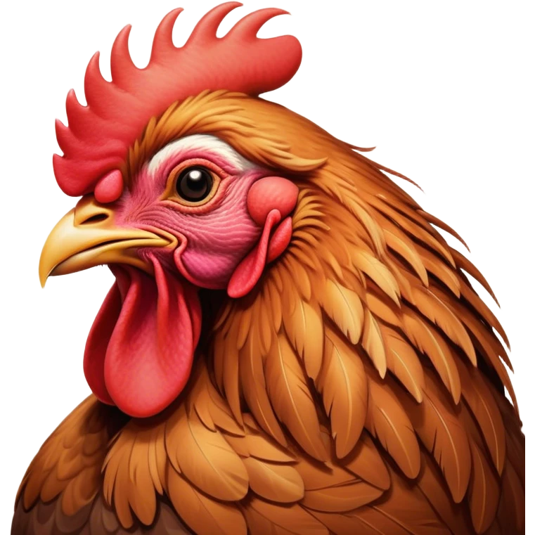 Meme-Worthy Cute Sleeping Brown Rooster Portrait Emoji, Head resting peacefully with a contented smile, showcasing a robust build and a luxuriously soft brown plumage, eyes shut in a serene, restful nap, Simplified yet hilariously adorable features, highly detailed, glowing with a soft, drowsy light, high shine, relaxed and utterly lovable, stylized with an air of playful laziness, bright and heartwarming, soft glowing outline, capturing the essence of a comically sleepy rooster, so meme-worthy it feels like it could instantly become the next viral sensation of adorable slumber! emoji