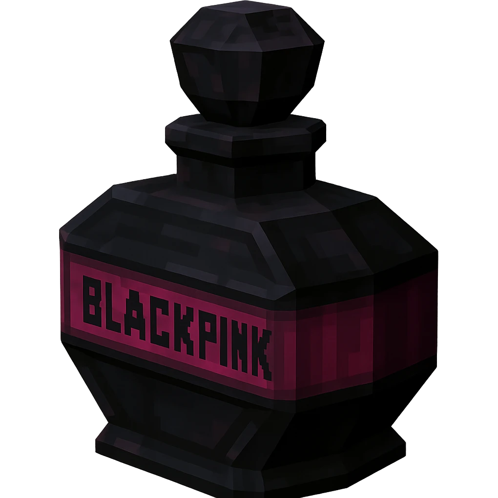 BLACKPINK-inspired gothic perfume bottle, geometric and moody, black and pink, no hearts, low poly 3D style emoji