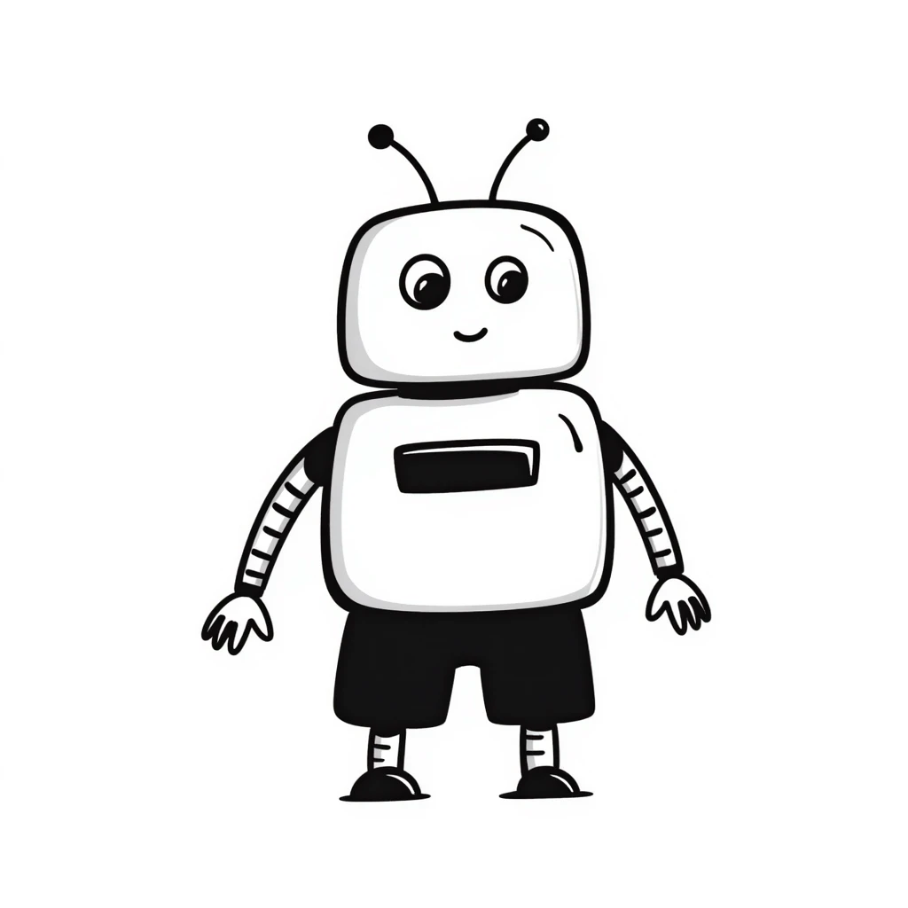 Hand-drawn android robot with antennas and friendly face emoji