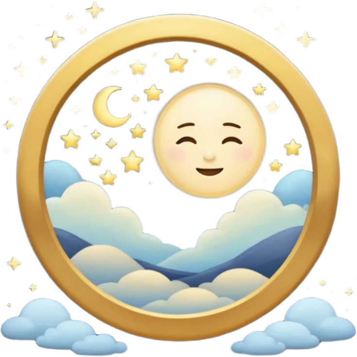 "Design a calming circle emoji for evening reflection. Soft moonlight, gentle stars, peaceful or spiritual symbols. No people - emphasize tranquil colors, night sky elements, and serene christian imagery." emoji