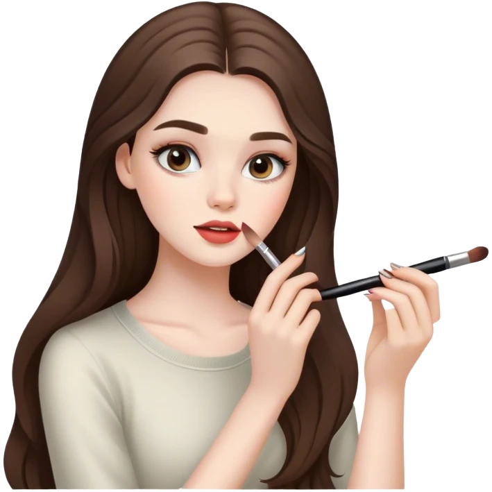  beautiful pale brunette girl with long hair doing her makeup  emoji