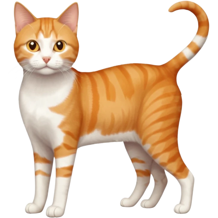 full body orange and white domestic shorthair slim cat with yellow/orange eyes and a white triangle pattern on his face playing emoji