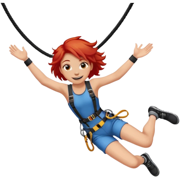 bungee jumping face only with hair flying red hair long emoji