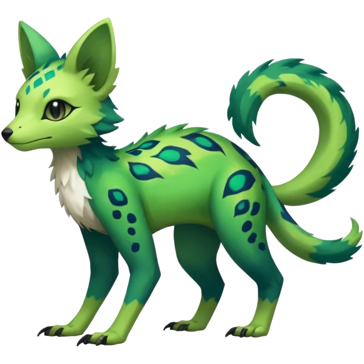  beautiful handsome gorgeous aesthetic colorful vibrant Vernid-Trico-species-Fakemon-creature by LiLaiRa, 4 legs, 1 tail, random markings, (full body) emoji
