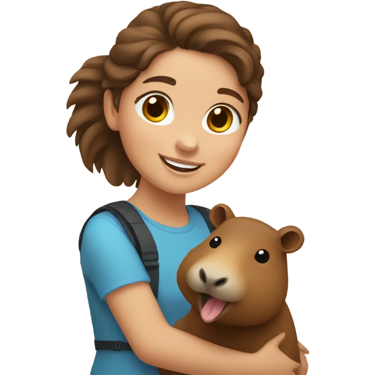 happy girl with brown hair holding capybara  emoji