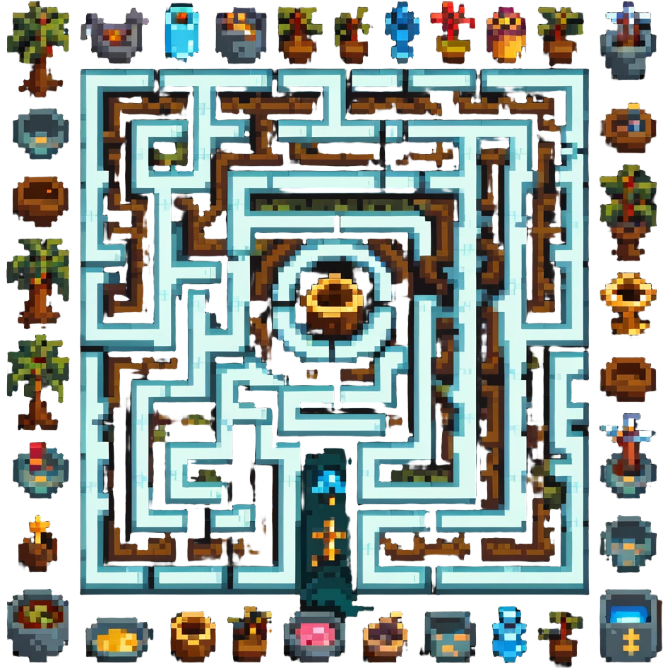 complex maze with treasures emoji