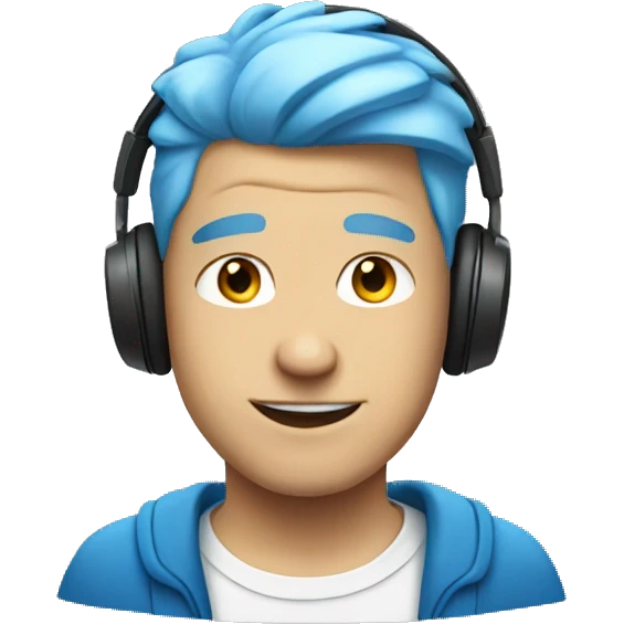 White Guy with blue hair wearing headphones emoji