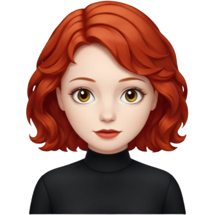 Julia Grant from Summer of Fear with short red wavy hair, black outfit emoji