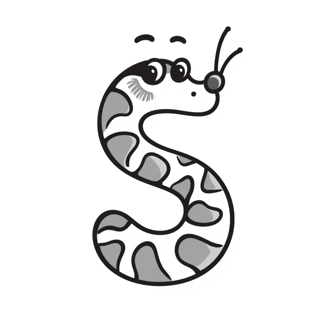 the letter S shaped like a snake with snake features such as scales, eyes, and a tongue emoji