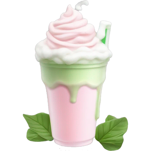 Clear tumblr cup with light pink drink, matcha foam, and whip cream on top emoji