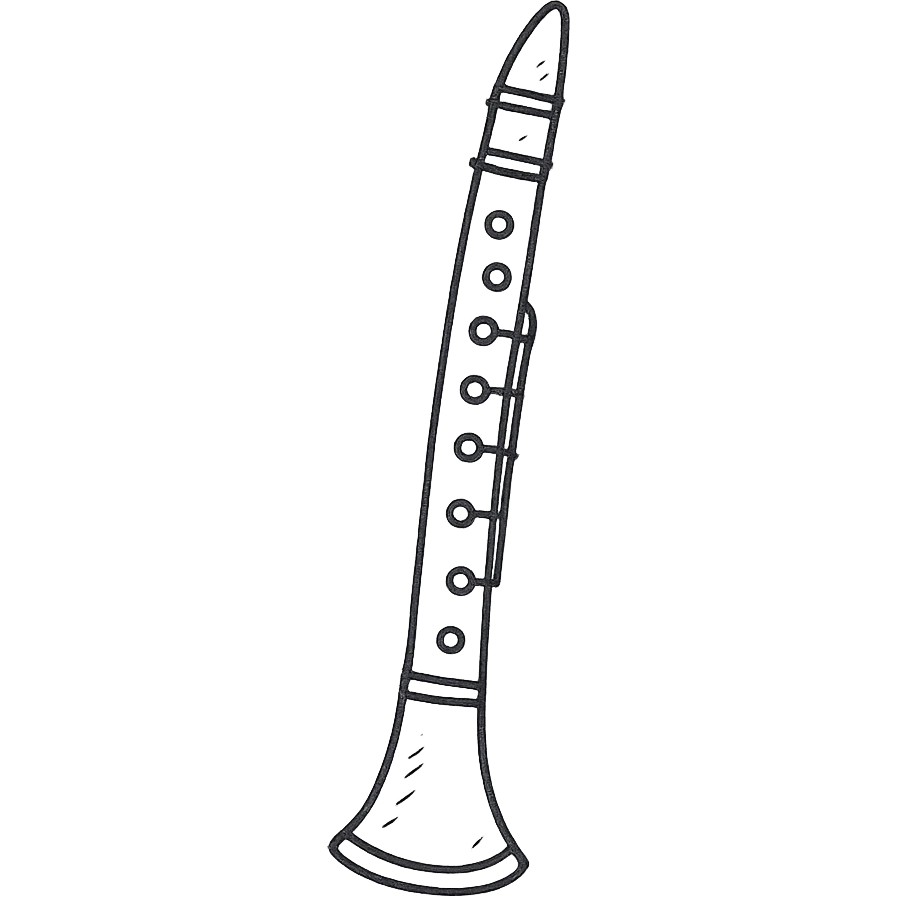 cute hand-drawn black and white clarinet with mouthpiece emoji