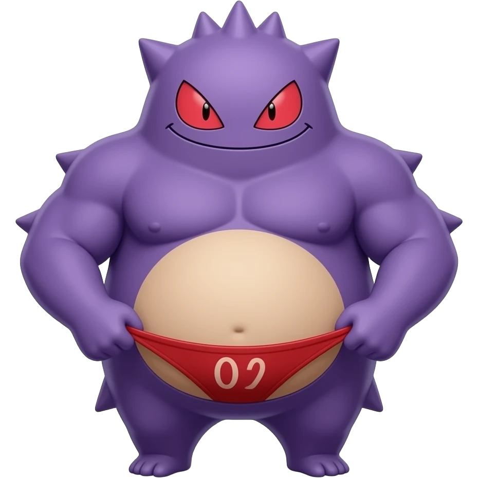 Gengar fat tall wearing red underwear pulls down sexy showing behind emoji
