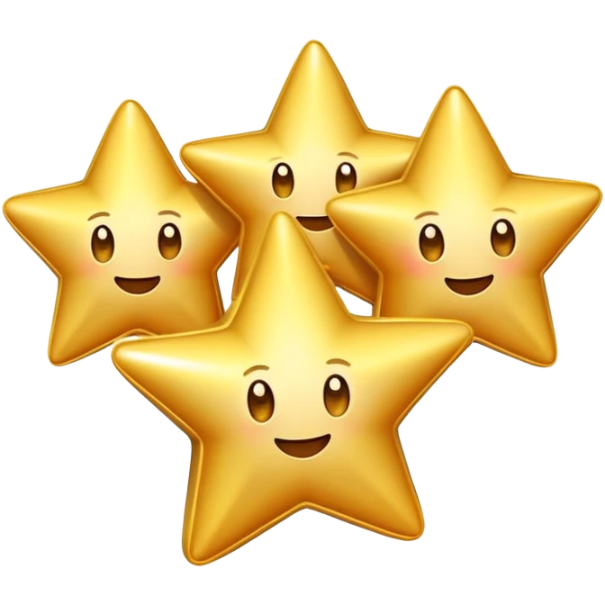 3 golden stars, one big in the center and two smaller on the sides, with a playful, cartoonish expression emoji