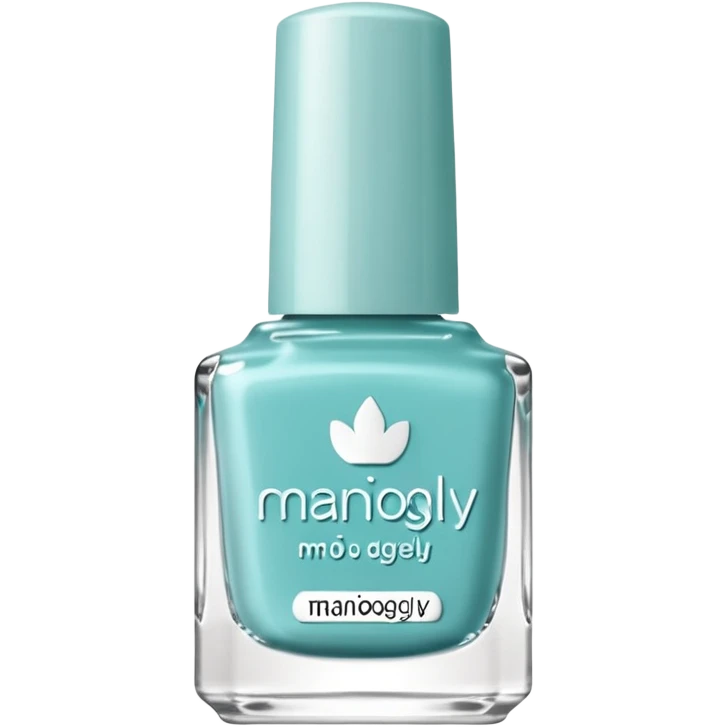 Brand name  " Maniogly " on label of pale turquoise nail polish bottle emoji