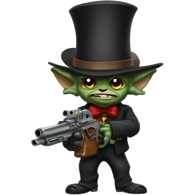 Make a little gremlin ￼with a top hat and a gun emoji