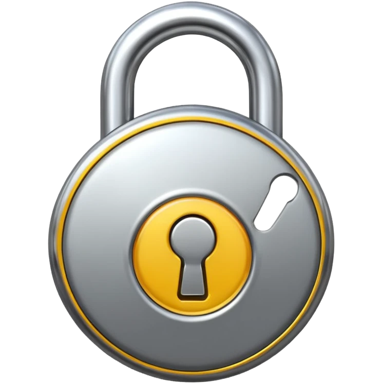 Chrome silver lock emoji, iOS emoji style, smooth metallic surface, rounded edges, reflective highlights, minimalistic emoji