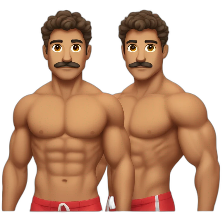  lifeguard guy, tanned, chest hair, simple mustache and hyper muscular pecs emoji