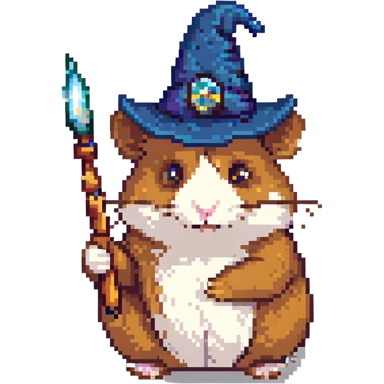 A magical hamster with a wizard hat and wand emoji