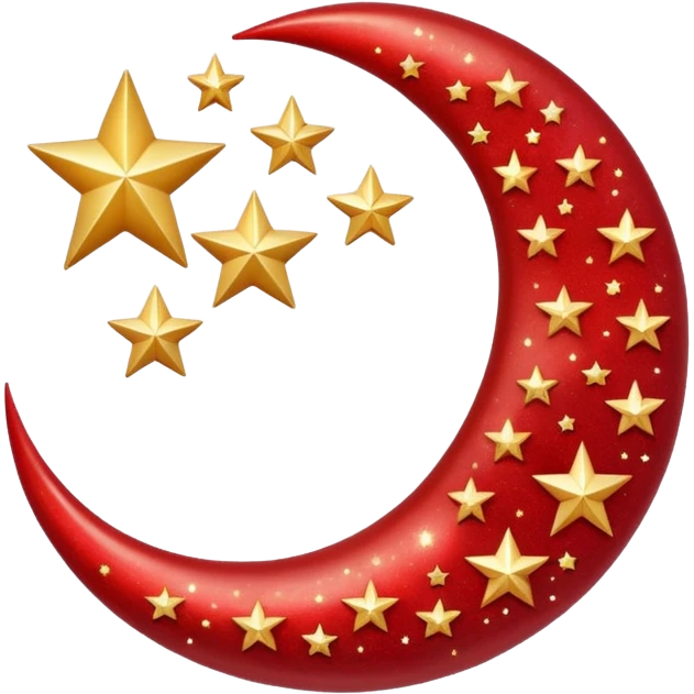 Beautiful sparkly glittery shiny pretty red crescent and stars scenery emoji
