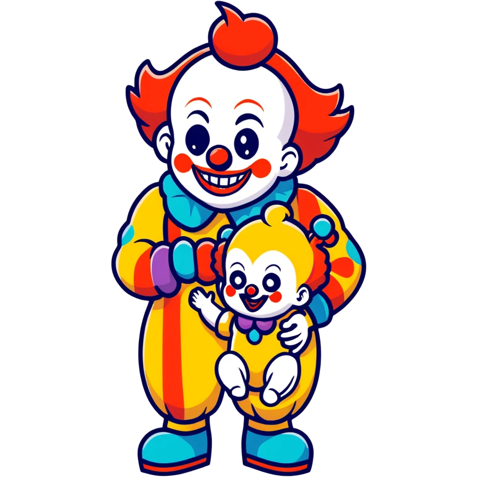 Killer clown holding a baby emoji
