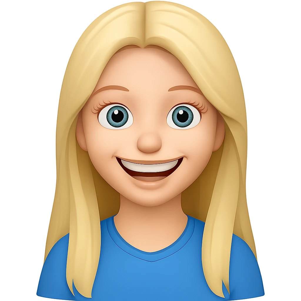 Make her smile wider in the style of emoji with transparent background. The original style 'emoji' does not support editing, so using the general style to respect the emoji look. emoji