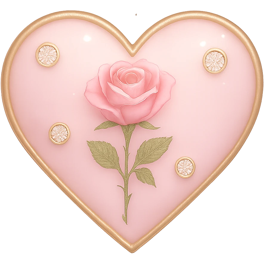 Make the single rose pink heart in pastel pink enamel with sparkling gems and a subtle gradient, with a soft glowing effect. The image should be tiny size and have no background. emoji
