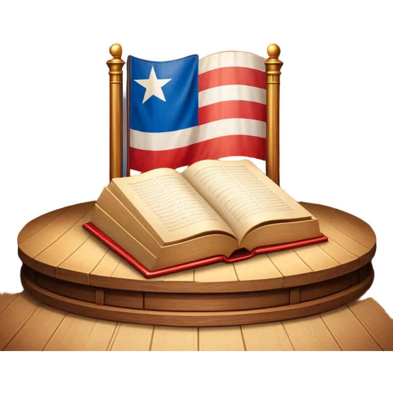 Timeless book with Puerto Rican flag colors flowing across cover like theater curtains, wooden stage elements carved into leather, golden light emerging from within, representing eternal theatrical legacy emoji