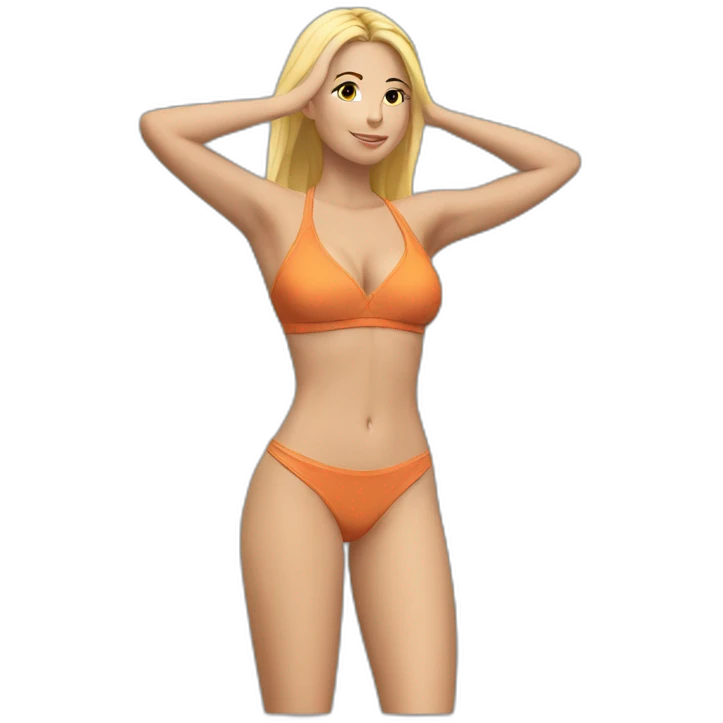 fit Caucasian woman bikini (hands-in-hair pose) (full body) emoji