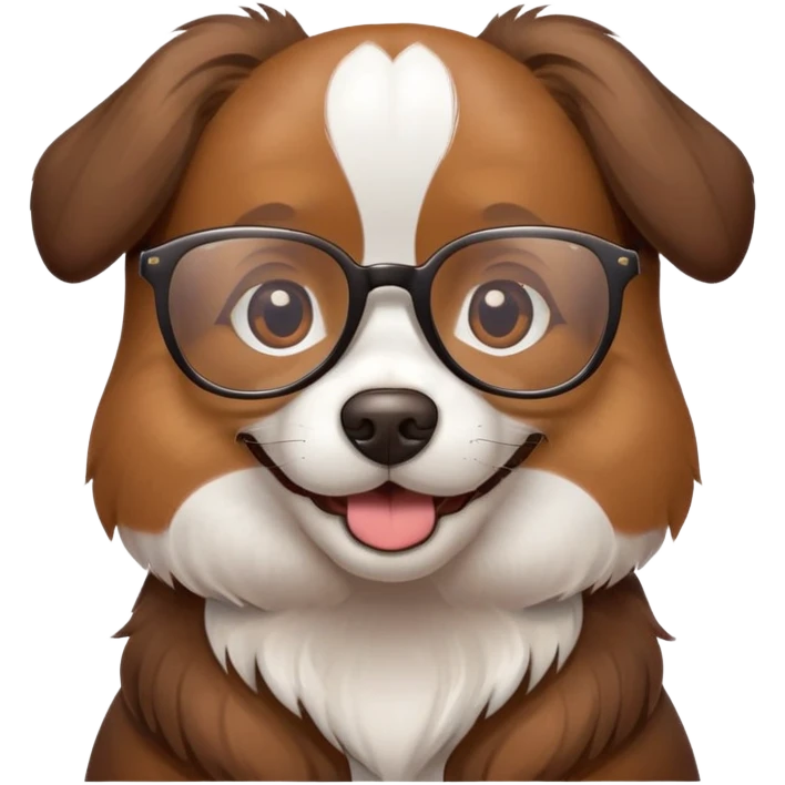 dog wearing glasses with a sweet smile emoji