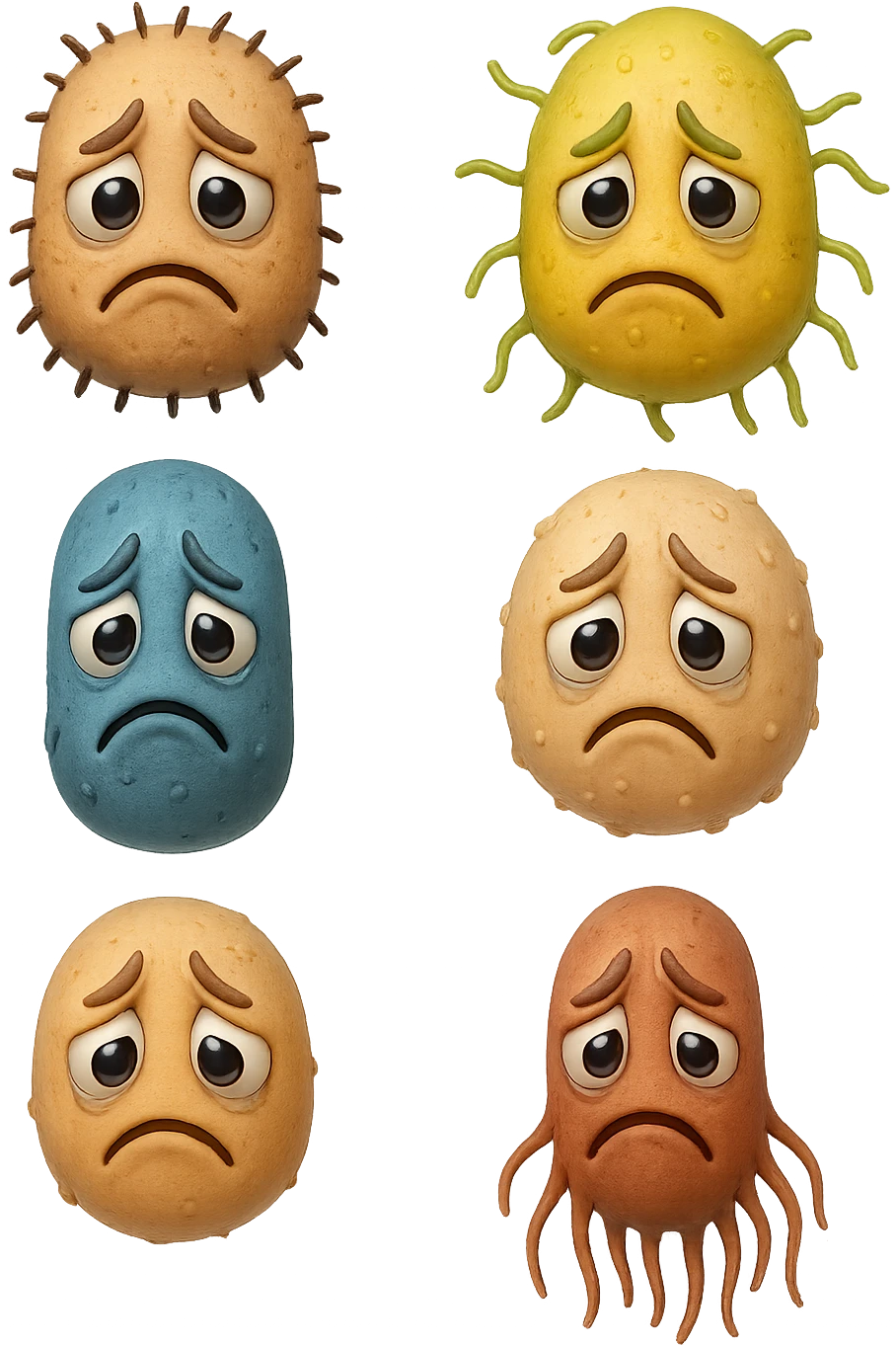 EMOJI STILE IPHONE DI 6 BATTERI INTESTINALI tristi CHE FLUTTUANO IN ARIA IPERREALISTICO 4K emoji