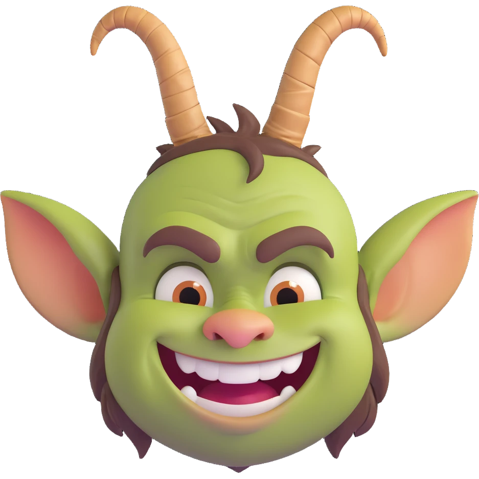 Shrek as a 3D emoji, green ogre face, big ears, smiling emoji