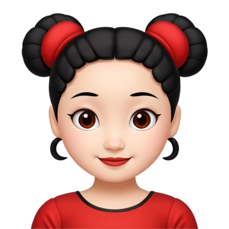 pucca character, smiling, red dress, black hair buns, no text emoji