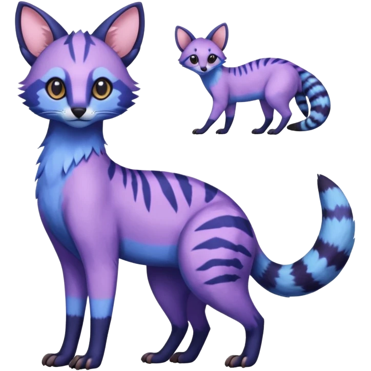 Blue, indigo, purple, violet, pastel pink, Civet-Genet-Possum-Serval-Caracal-Sergal-Trico-Numbat-Furret-fusion-Fakemon-hybrid-creature (full body) emoji