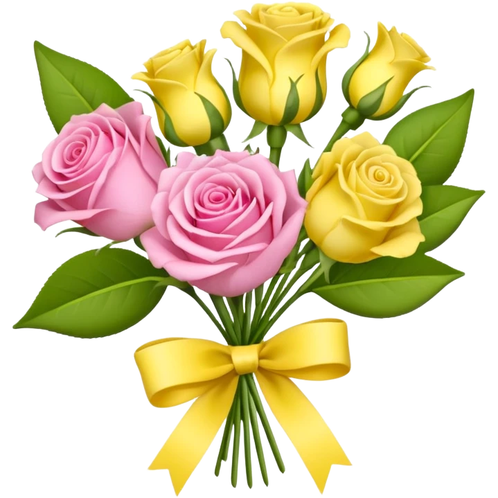 A mixed bouquet of four flowers, including pink roses and yellow lisianthus. emoji