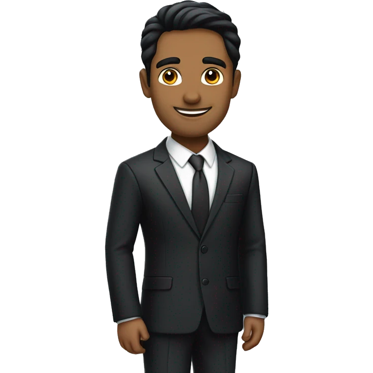 create a gentleman who looks sharp like a CEO with a black suit, sharp facial features, black hair, black eyes, indian face, good skin tone emoji