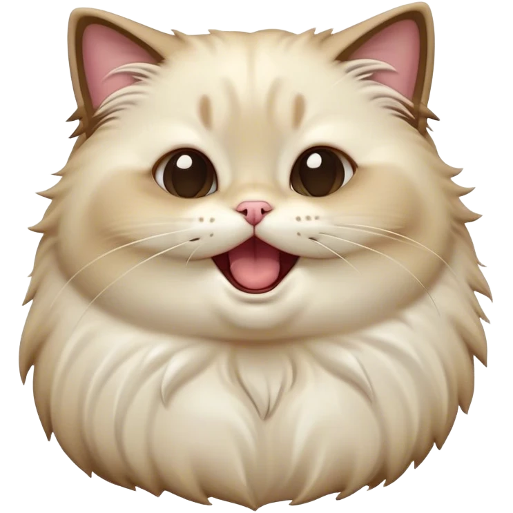 Cinematic Cute Chubby Ragdoll Cat Portrait Emoji, Head tilted playfully and yawning, round and plump body with soft, silky fur in a mix of light and darker points, Simplified yet adorable features, highly detailed, glowing with a warm, friendly glow, high shine, curious yet calm, stylized with a touch of whimsy, bright and endearing, soft glowing outline, capturing the essence of a mischievous yet loving and lazy kitty, so cute it feels like it could stretch out of the screen and cuddle! emoji