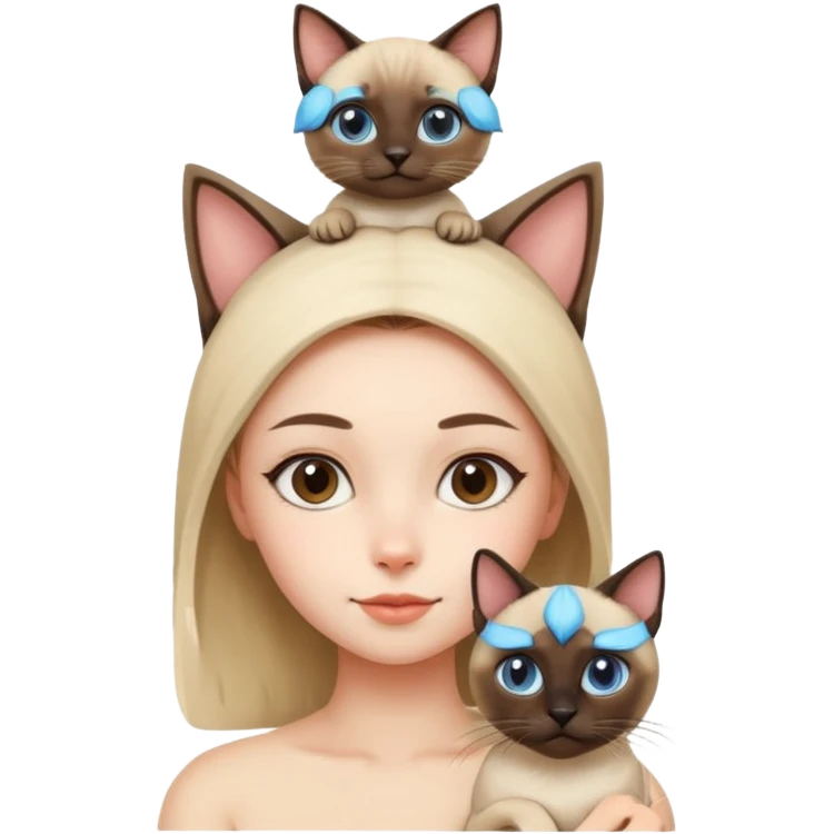 cute girl with a siamese cat on her head emoji