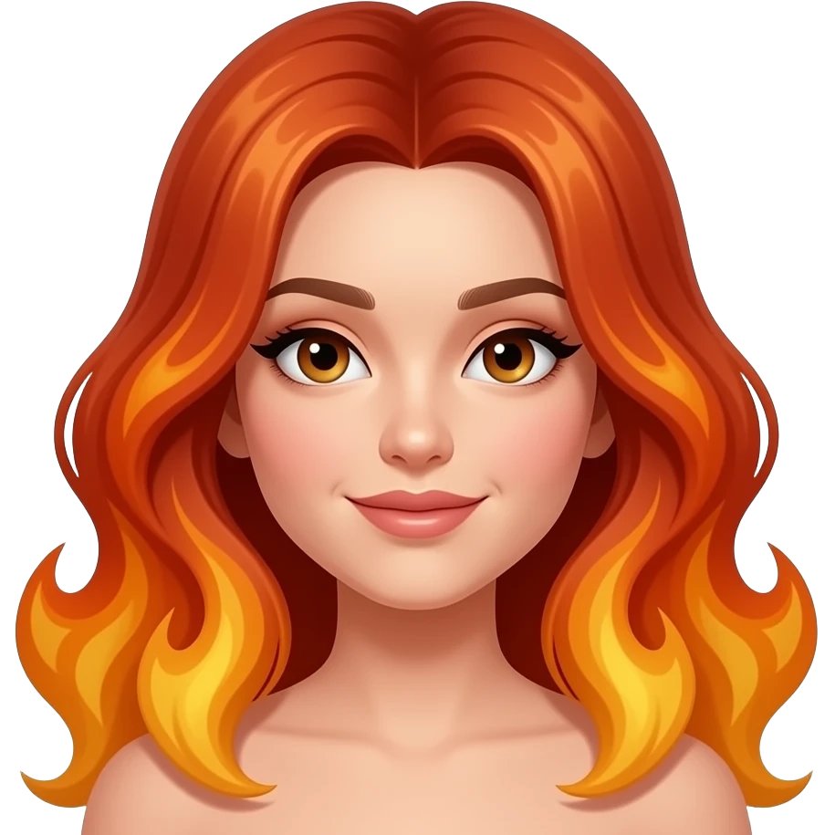 Female Flame emoji with almond shaped eyeballs emoji