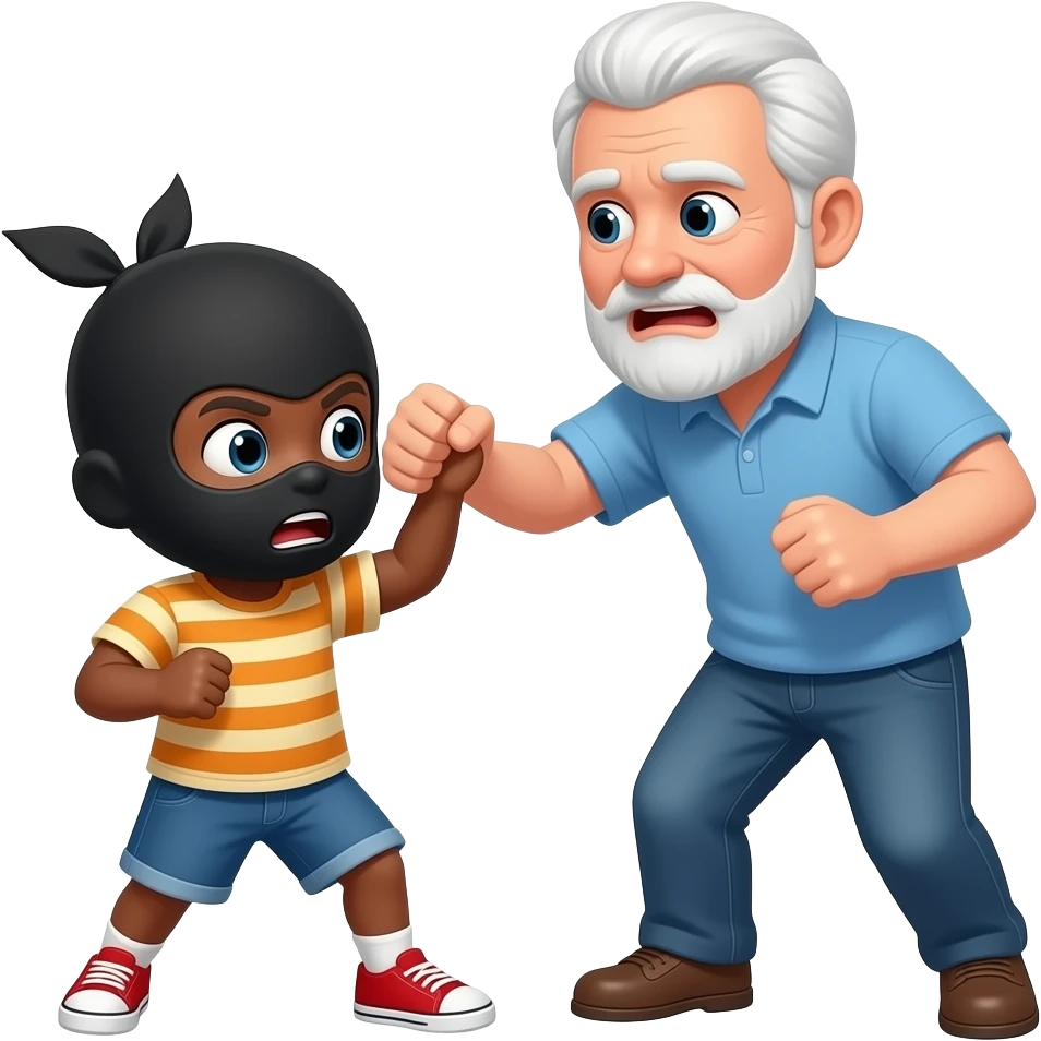 black child with a balacava on getting beat up by an old white guy emoji