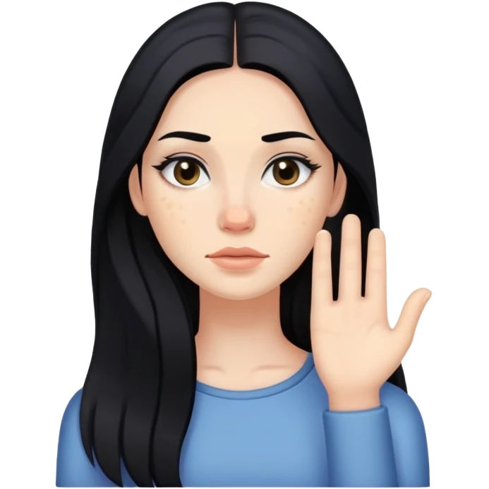 woman with acne, long black hair and subtle makeup emoji