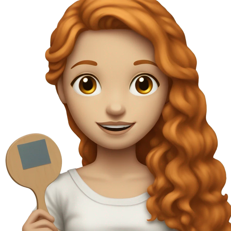 Ginger, long haired, girl holding painting palette infront of canvas  emoji