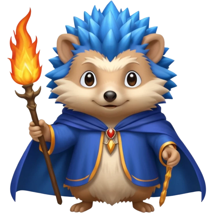 wizard hedgehog summons fire in one hand blue cape emoji