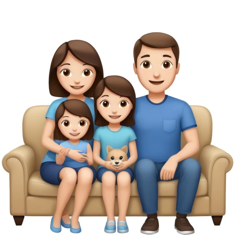 family posing for photo, living room background, closeup  emoji