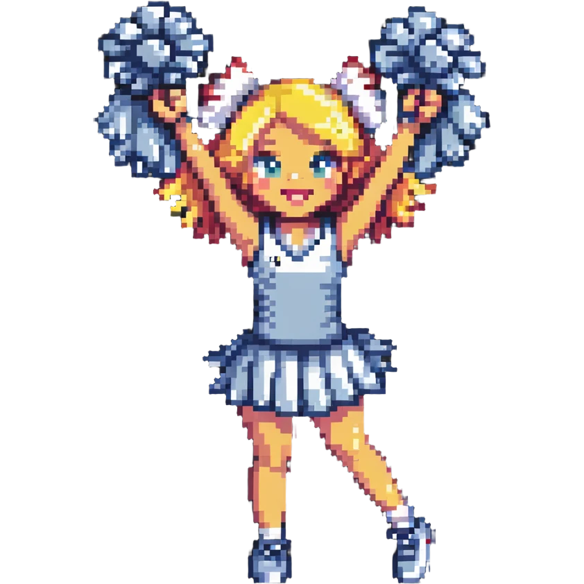cheerleader cheering with pompoms to the left emoji