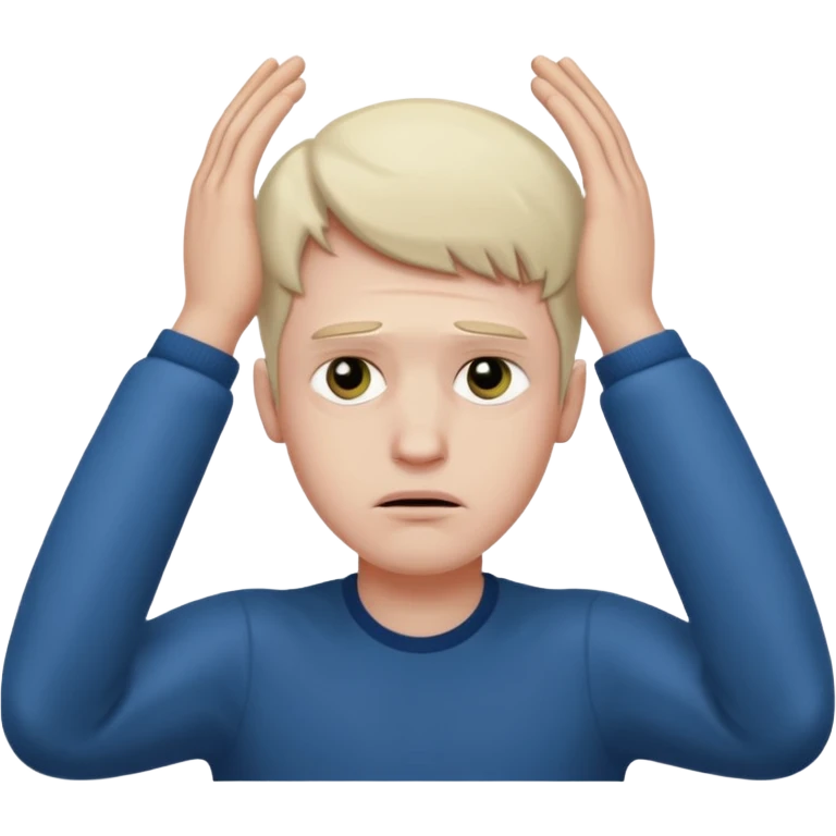 man surrendering, hands above head, sad expression emoji