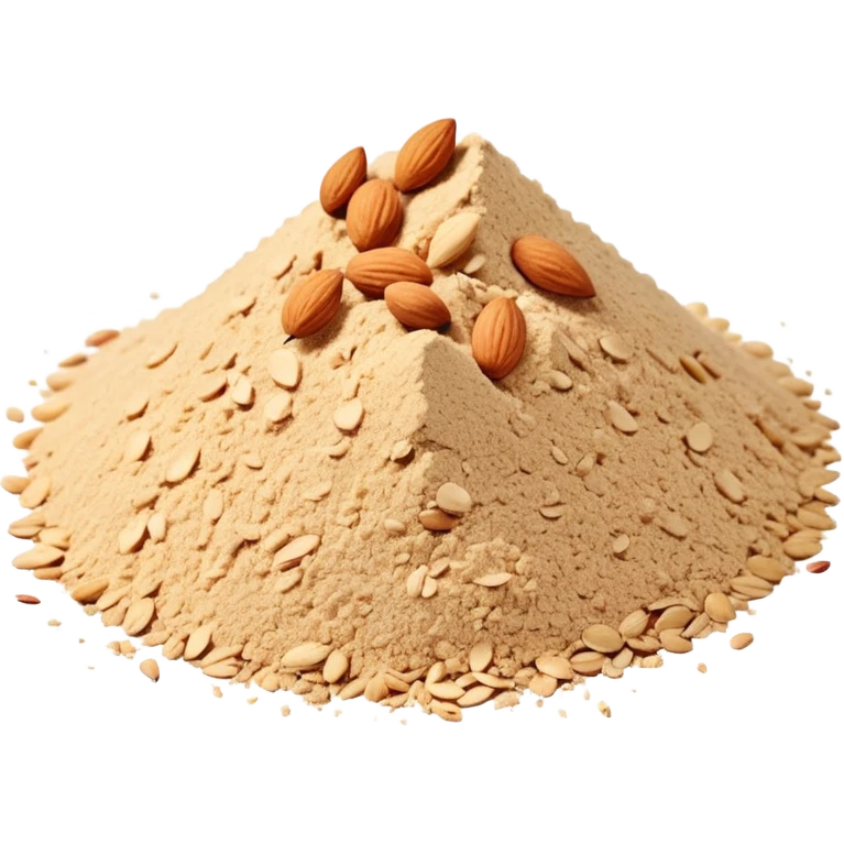 mound of almond powder, light beige, fine and grainy, dry uneven surface, some crumbs at the base, natural and unprocessed, no clumps or gloss, clean style emoji