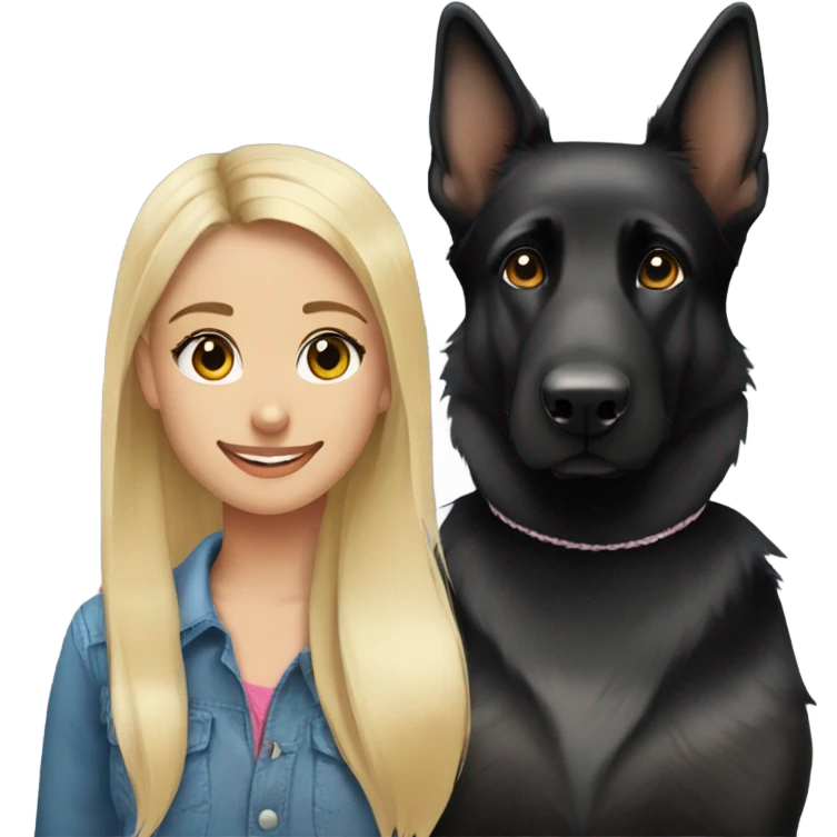 Black german shepherd with cute blonde girl with pony tail emoji