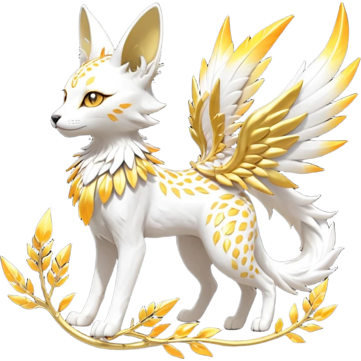 Epic complex fantasy glorious detailed futuristic divine godly angelic feathery sunny, white, albino, pastel, golden, orange glowing sparkly, realistic Fakémon-Sprigatito-Floragato-Meowscarada-Trico-Sergal-Serval-Solgaleo-Vernid-creature (full body) solarpunk, shiny sparkly with a gold laurel emoji